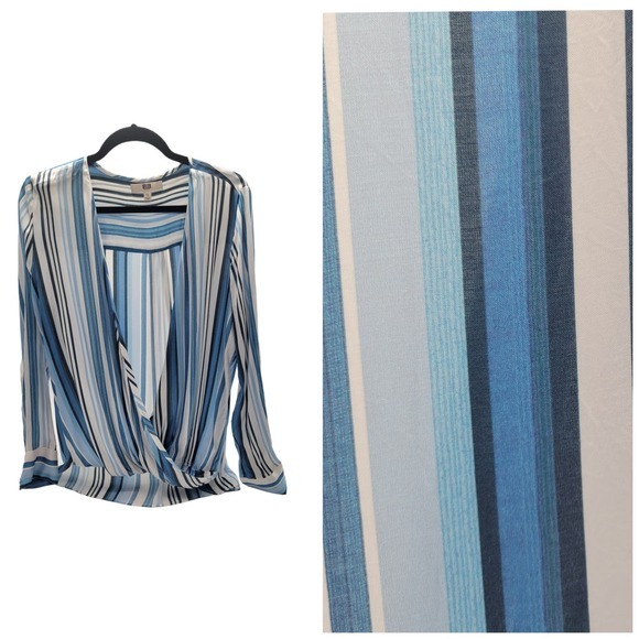 E3 by Etcetera Striped Low Cut V-Neck Soft Blouse Womens Sz 12 - Picture 1 of 11